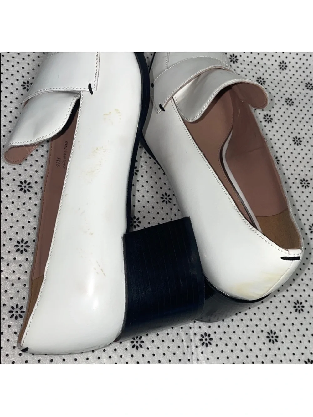 Linea Paolo Women's Casey Leather Block Heel Loafer Pump White Size 9.5